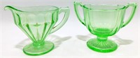 * Vintage Green Glass Sugar & Creamer Set: No