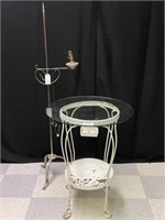 Metal Wash Stand with Glass Top & Floor Lamp