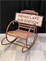 Vintage Metal Rocker & Indian Lake Sign