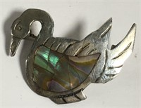 Sterling Silver And Abalone Bird Pin