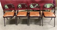 Set of Four Folding Chairs, Vinyl Padded Seats