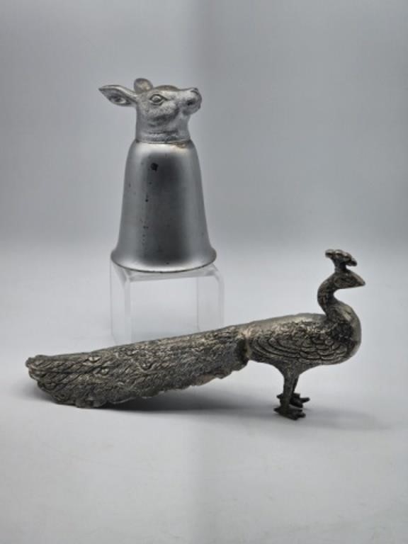 SILVERPLATE RABBIT CHALICE & PEACOCK FIGURE