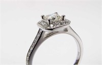 Asscher Cut Diamond Ring, 14K White Gold