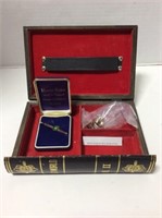 Old Book Style Jewelry Box With Men's Tie Clip,