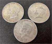 3 Kennedy silver half dollars 1964