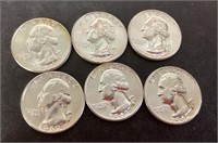 6 uncirculated Washington quarters 1962