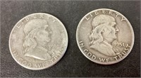 2 Franklin half dollars 1951