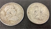 2 Franklin half dollars 1950D and 1960D