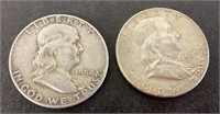 2 Franklin half dollars 1954 and 1963D