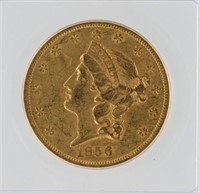 1856-S Doub Eagle ICG AU58 $20 L. Head Struck thru