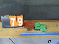 EARLY PRESSED STEEL DUMP TRUCK WITH WOODEN