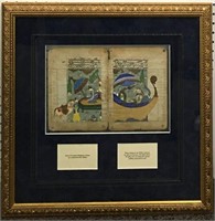 Oriental Hand Colored Paintings In Gilt Frame