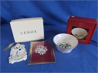2 NIB Lenox Ornaments, NIB Lenox Christmas Bowl