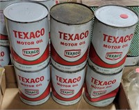 5 TEXACO MOTOR OIL TIN CANS