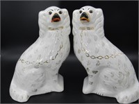 ANTIQUE PAIR OF WHITE STAFFORDSHIRE SPANIEL DOGS: