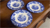 Three Blue & White Minton Plates