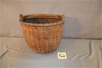 Large Antique Basket With Wooden Handle