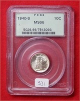 1940 S Mercury Silver Dime PCGS MS66