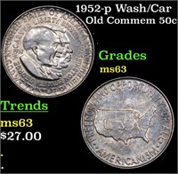 1952-p Wash/Car Old Commem 50c Grades Select Unc
