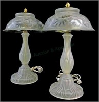 (2) Frosted Pressed Glass & Brass Table Lamps