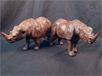 Set of 2 13" Long Leather Wrapped Rhino Sculptures