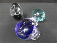 3 ART GLASS PAPERWEIGHTS