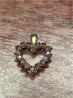 14k Yellow Gold Red Stone Heart Pendant