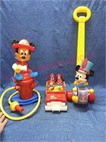Vtg Mickey Mouse firetruck-push toy-fire sprinkler