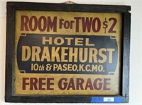 WOODEN HOTEL DRAKEHURST SIGN