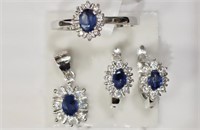 Sapphire & Crystal Set with Earrings, Ring & Penda