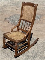 AWESOME ANTIQUE CANE SEAT WALNUT ROCKER