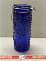 GREAT EMBOSSED COLBALT BLUE COVERED BOTTLE