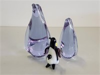 3 Blown Glass Penguin Figurines
