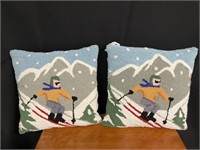 Pair of Skier Hooked Pillows