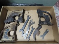 Old rivet punch presses, wrenches, misc. tools.