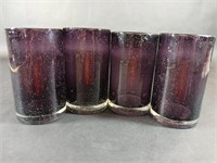 4 Hand Blown Amethyst Bubble Mexican Tumblers