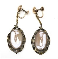 Victorian Cameo Shell 14K Gold Clipon Earrings
