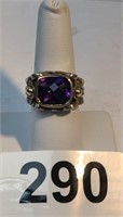 18k - .925 silver ring w/purple stone size 7 3/4