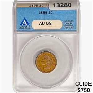 1859 Indian Head Cent ANACS AU58