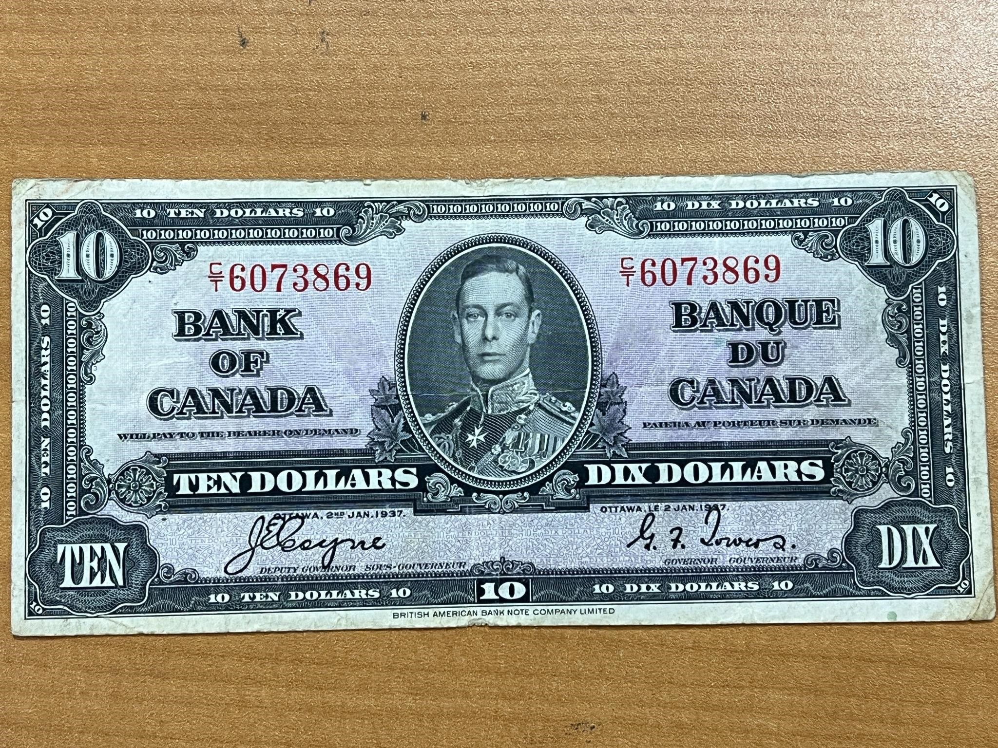 1937 Cdn $10 Bank Note