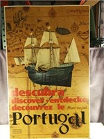 1970 Portugal Travel Poster Pasted to Board