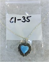 C1-35 sterling heart w/turquoise & sterling chain