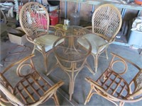 Rattan Table and 4 Chairs with glass top