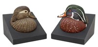 (2) ERIC KAISER (B.1952) CARVED WOOD DUCK BOOKENDS