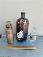 3 Apothecary Jars w/ Stoppers & Some Contents