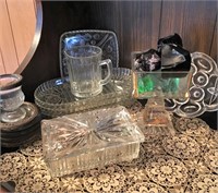 Glass Trinket Box, Coasters, Vase & Asst Items