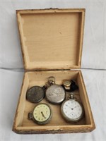 Vintage Pyrography Box with Pocket Watches
