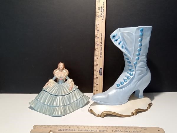 Vintage Ceramic Boot and Lady Trinket Dish