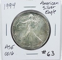 1994  $1 Silver Eagle   tarnish  Better date