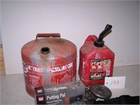 2 gas cans ,putting pal, weights